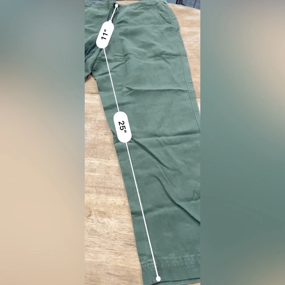 J Crew Denim Women’s Small Linen Blend Army Green Front‎ Tie Crop Seaside Pant